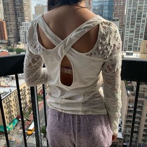 Free people cross off white lace long sleeve